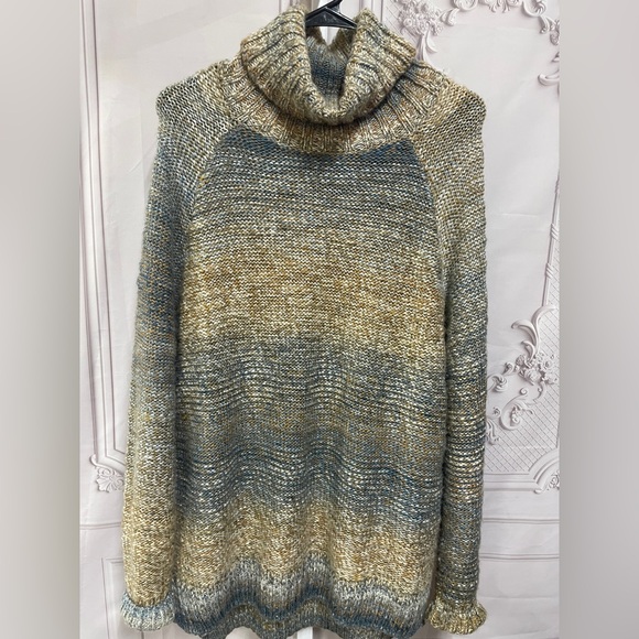 Prana Sweaters - Prana Cowl Neck Cream and Blues Oversized Wool Blend Size Large Sweater